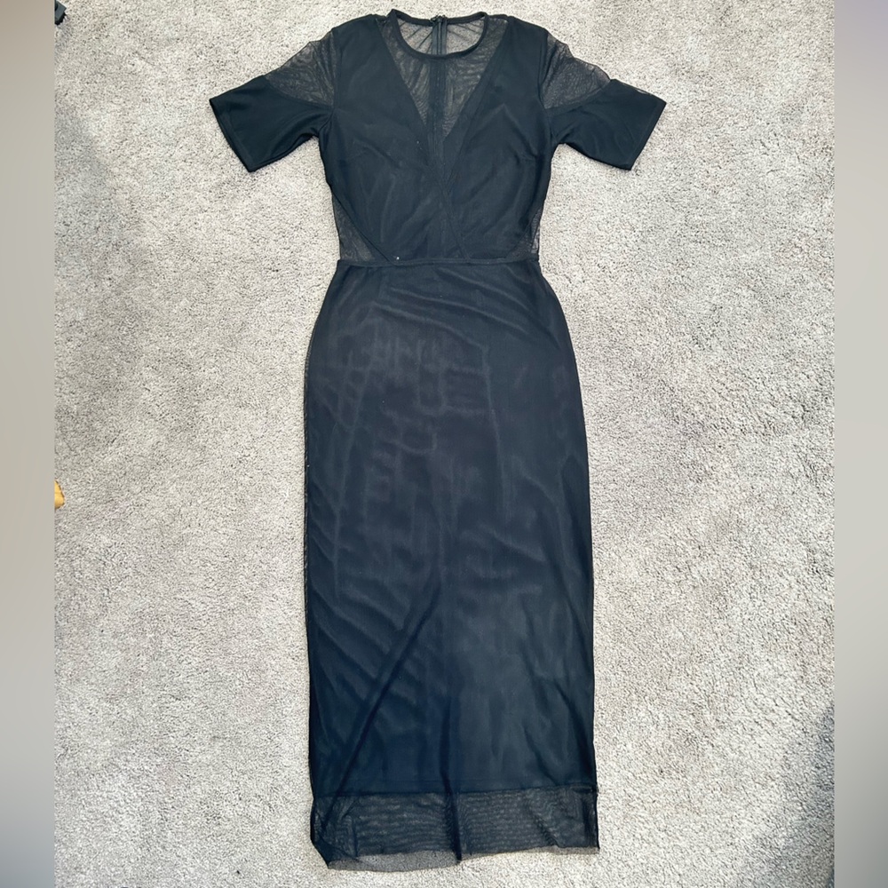 ASOS Elegant Black Mesh Panel Dress Bodycon midi dress with back zipper